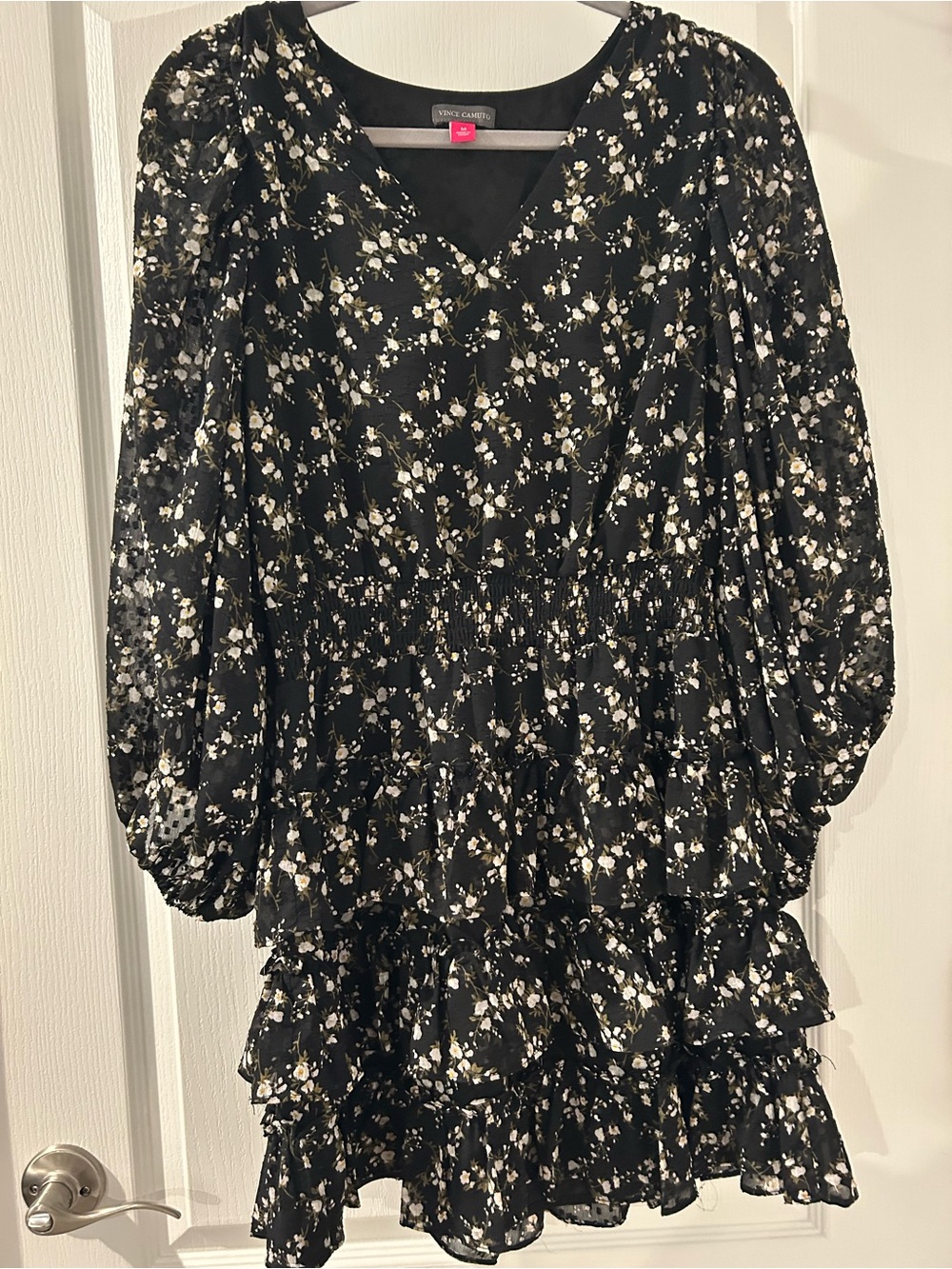 Vince Camuto Black Floral Dress with White and Cream Accents